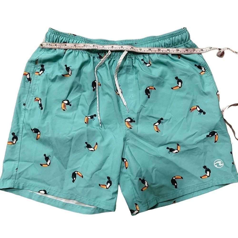 Ocean Current Men XL Swim Board Shorts Fast Dry Trunks Teal Blue Hawaiian Bird